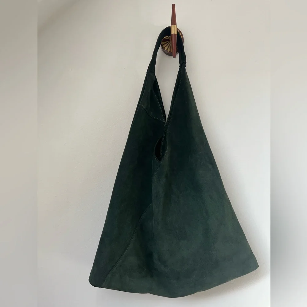 Genuine Green Suede Hobo Bag - Picture 1 of 7